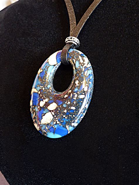 Spectrum Fused Glass Pendant Made With Vanilla Reactive Frit And A Combination Of Opaque Blues