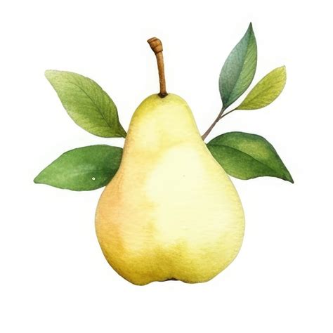 Premium Photo A Drawing Of A Pear With Green Leaves And A Pear