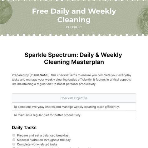 Free Daily and Weekly Cleaning Checklist Template - Edit Online ...