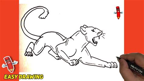 How To Draw A Panther Easy Panther Step By Step Easy Line Drawings Easy Drawing Idea Youtube