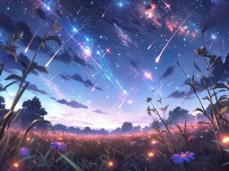 Free Vectors Meadow Night Sky And Shooting Stars