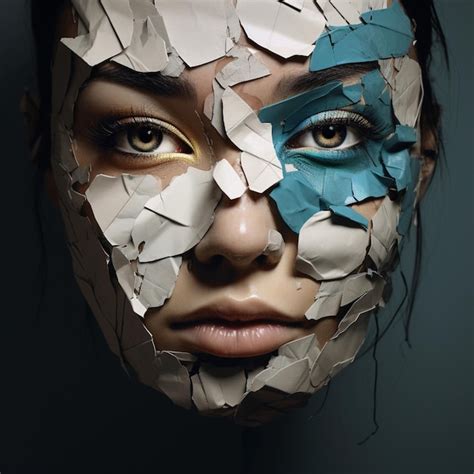 Premium Photo Woman Face Torn Paper Colored Eyes