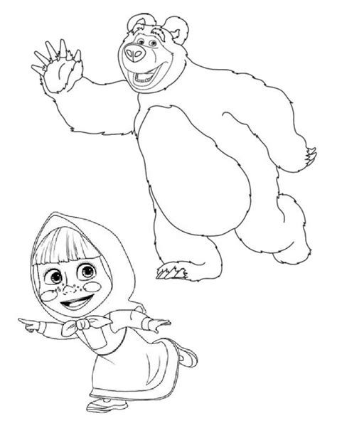 Running Masha And The Bear Coloring Page