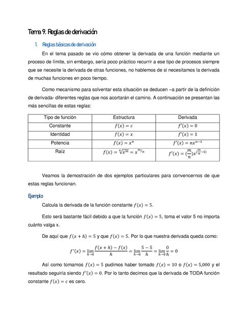 Notas Tema 9 Tema 9 Reglas De DerivaciÛn Reglas B·sicas De