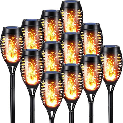 Geemoo 12 Pack Solar Flickering Dancing Flame Lights Waterproof Solar