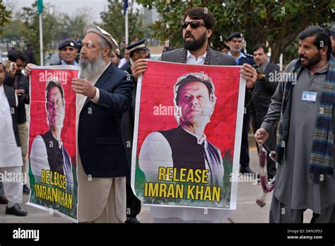 Pakistans Newly Elected Lawmakers Displays A Poster Of Their Leader