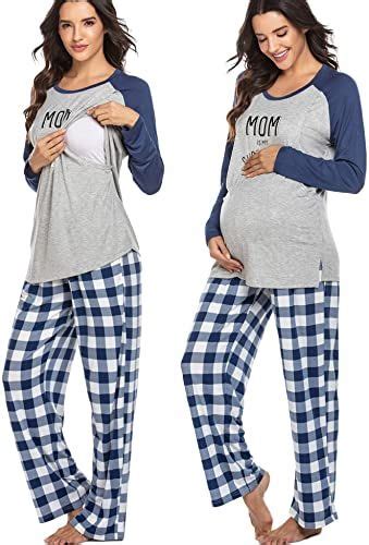 Ekouaer Womens Maternity Nursing Pajama Set Long Sleeves Breastfeeding Sleepwear Comfy Hospital