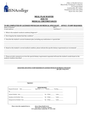 Fillable Online Siena Mealplanwaiverform Doc Siena Fax Email Print