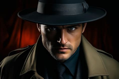 Premium Photo Man In Trench Coat And Hat Looking At The Camera