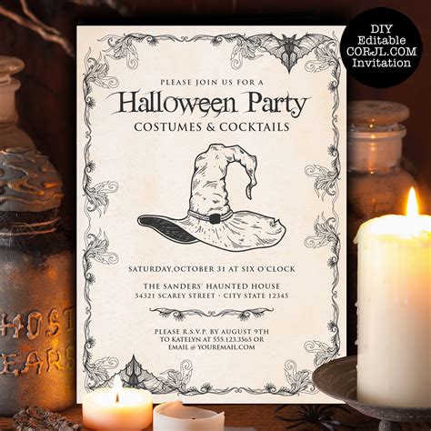 Vintage Witch Invitations Halloween Invitations Halloween Etsy