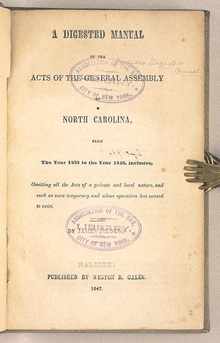 A Digested Manual Of The Acts Of General Assembly Of North Carolina North Carolina James Iredell