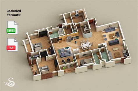 3 Bedroom Apartment Interior Model Graphic by shawlin · Creative Fabrica