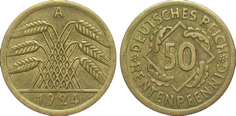 Weimarer Republik 50 Rentenpfennig 1924 A sehr schön MA Shops