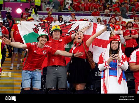 Wales and England fans in the stands during the FIFA World Cup Group B ...