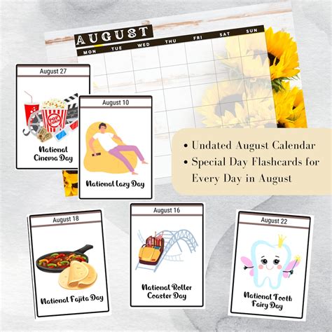 August National Days Flashcards And Free Undated August Etsy