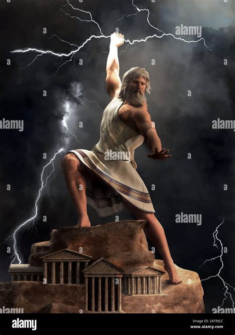 Zeus Greek God Statue With Lightning Bolt