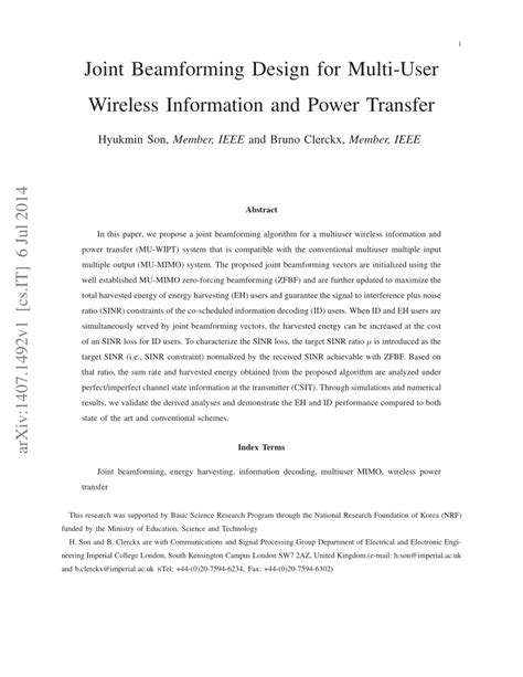 PDF Joint Beamforming Design For Multi User Wireless Information And