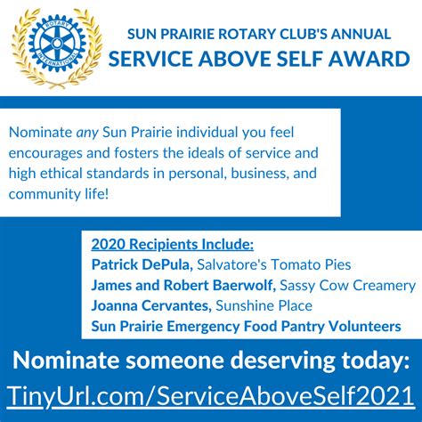 Service Above Self Awards Rotary Club Of Sun Prairie