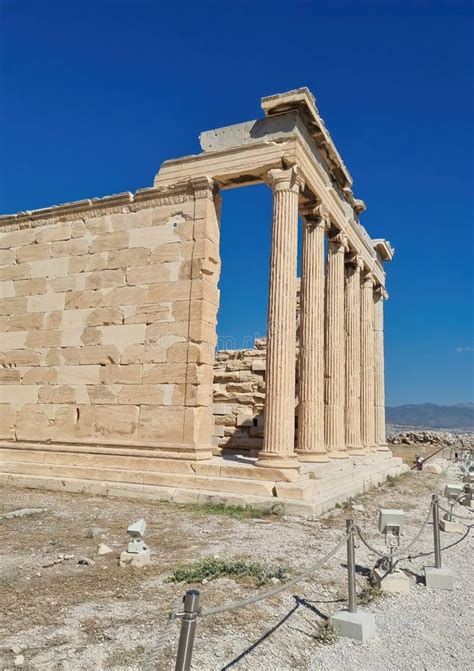 Ancient Erechtheion Temple With Caryatid Porch On Acropolis Athens