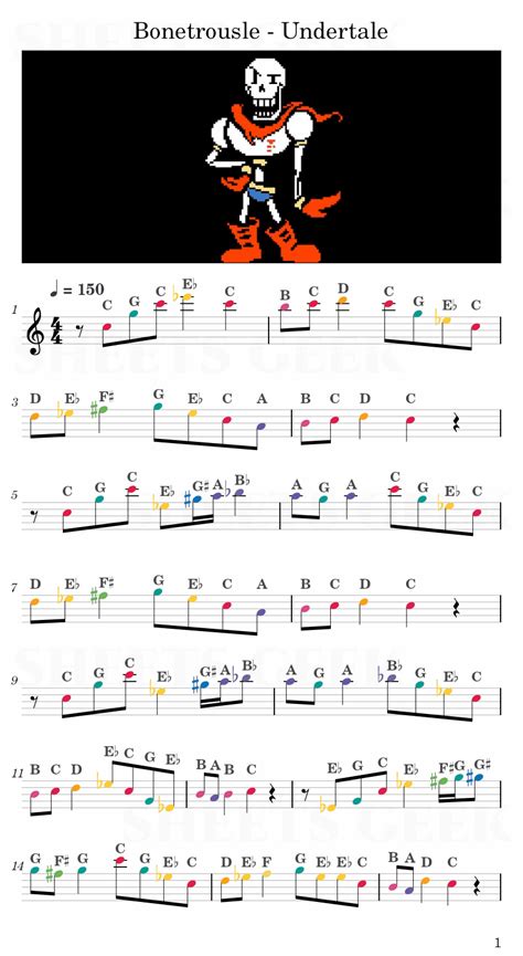 Bonetrousle Undertale Easy Sheet Music