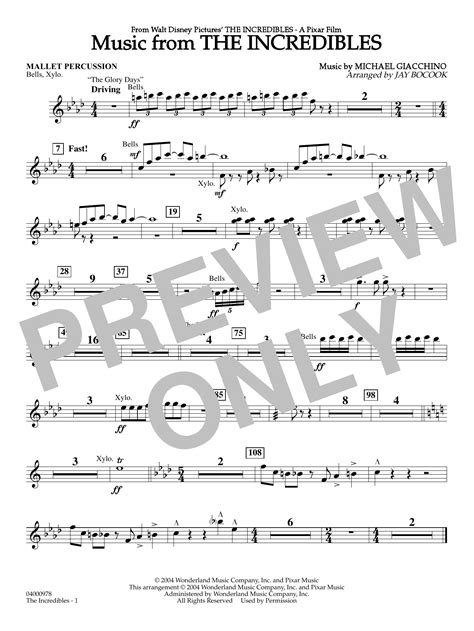 Music From The Incredibles Arr Jay Bocook Mallet Percussion Sheet Music Michael Giacchino