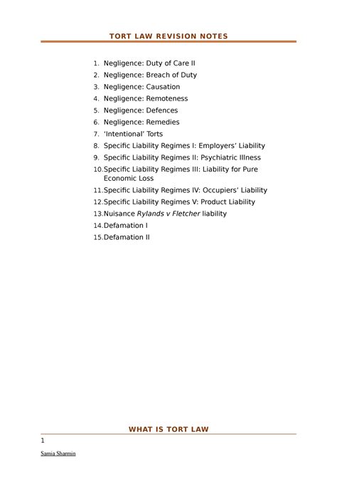 Tort Law Revision Notes Tort Law Revision Notes What Is Tort Law