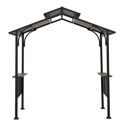 Sunjoy 5 Ft X 8 Ft Brown Hardtop Metal Grill Gazebo With 2 Tier Steel