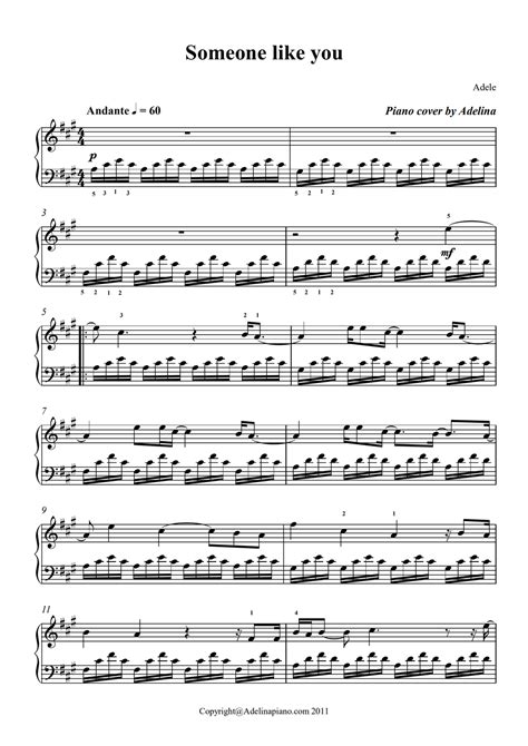 Adele Someone Like You By Adelina Piano Sheet