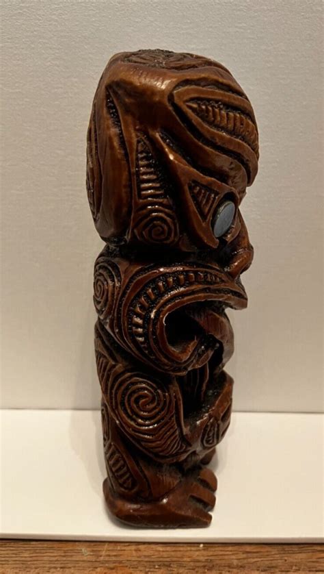 VINTAGE CAST RESIN TEKO TEKO TIKI STATUE NEW ZEALAND MAORI PAUA SHELL