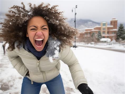 Premium Ai Image African American Woman Enjoys The Winter Snowy Day