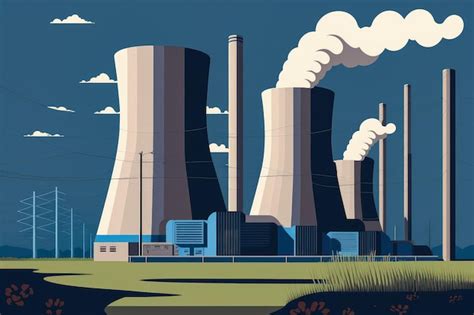 Gráfico de estilo vectorial detallado de una planta de energía nuclear