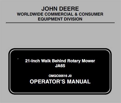 John Deere JA65 21 Inch Walk Behind Rotary Mower Operators Manual