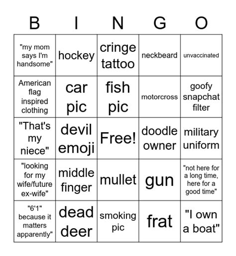 Dating App Bingo Card