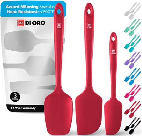 Di Oro 3 Piece Silicone Spatula Set Non Scratch Rubber Scraper