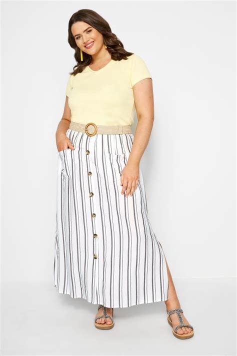 White Stripe Button Through Maxi Skirt Plus Sizes 16 To 32 Yours