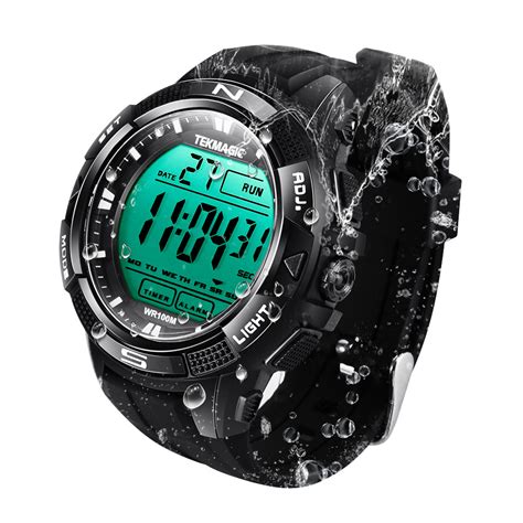 10 ATM Waterproof Watch for Swimming Diving with Stopwatch, Chronograph, Alarm Clock, and Dual ...