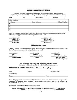 Fillable Online Bsaonsc Woodfield Scout Preservtion Fax Email Print