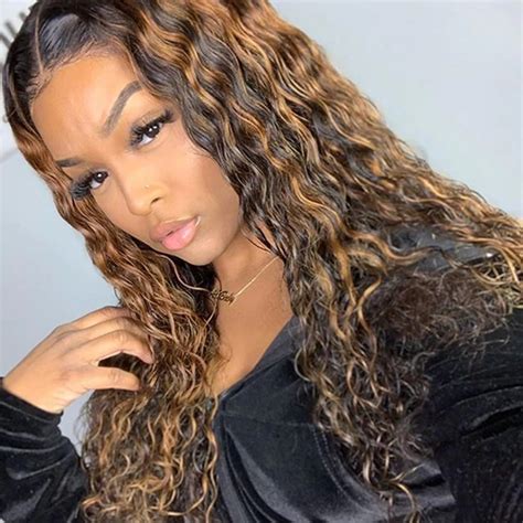 Water Wave Wig Highlight Color Wig 150 Brazilian Remy Sunlight Brown