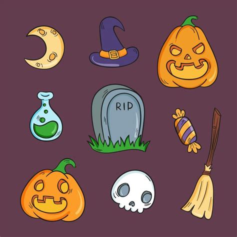 Colección De Elementos De Halloween Dibujados A Mano Vector Gratis