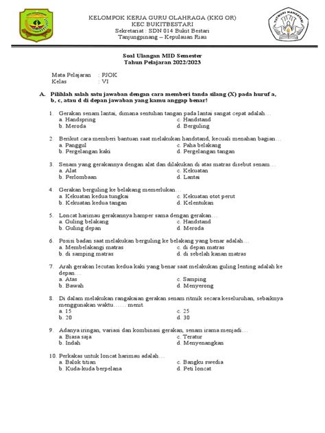 Soal Ujian Mid Genap Kelas 6 Pjok Pdf