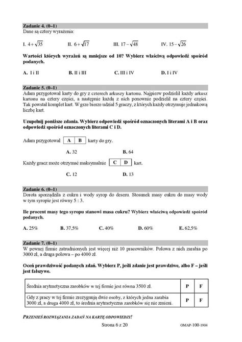 Egzamin ósmoklasisty 2019 Matematyka [odpowiedzi Arkusze Zadania