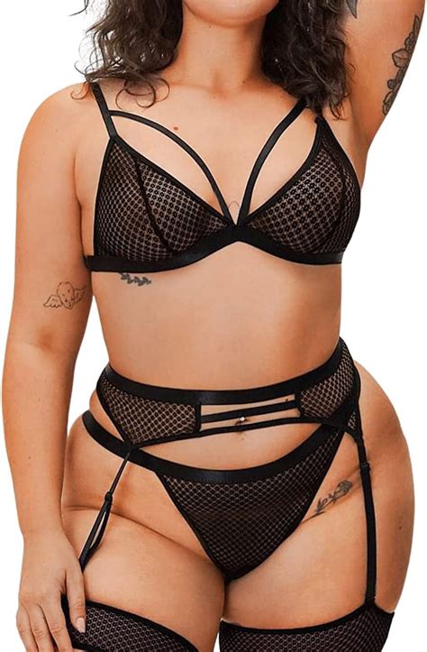 Kaei Shi Plus Size Strappy Lingerie Wireless Garter Belt Thong Thigh Cuffs Walmart