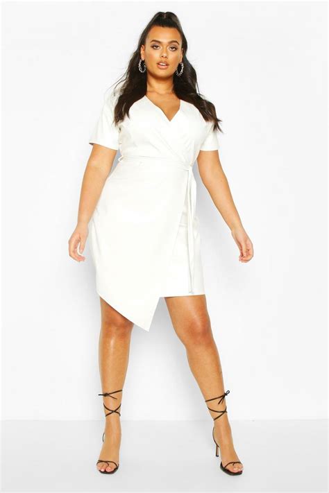 Plus Faux Leather Wrap Dress Boohoo