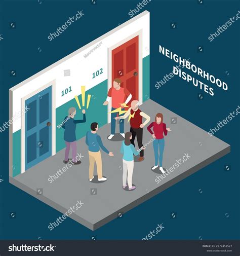Neighbors Isometric Concept People Arguing Building Stock Vector