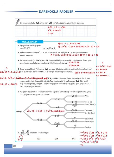 8 Sınıf Matematik Sayfa 72 Cevabı Meb Yayınları derskitabicevaplarim