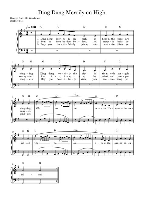 Ding Dong Merrily On High Misc Christmas Lead Sheet Melody Chords And Lyrics Sheet Music