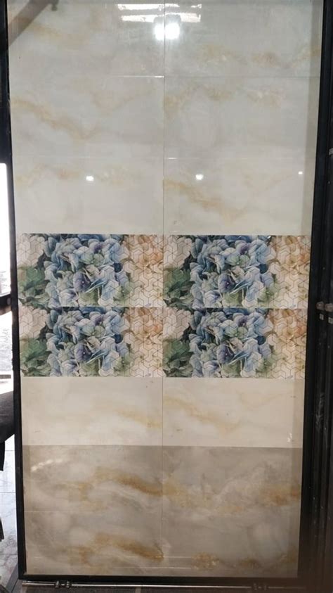 Ceramic High Glossy 600mm Floral Cream Wall Tile Size 1x2 Feet