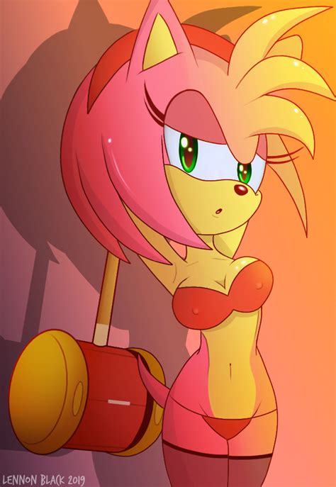 Rule 34 1girls Amy Rose Bra Breasts Female Female Only Green Eyes Hairband Half Closed Eyes