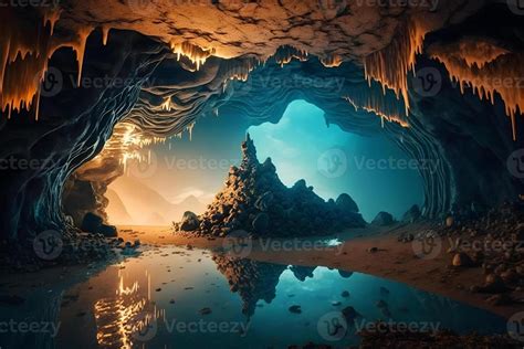 view inside the cave, beautiful scenery. Neural network 23469425 Stock ...