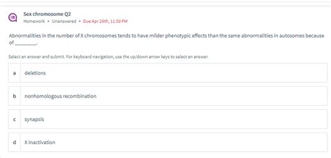 Solved Sex Chromosome Q2Homework Unanswered Due Apr Chegg